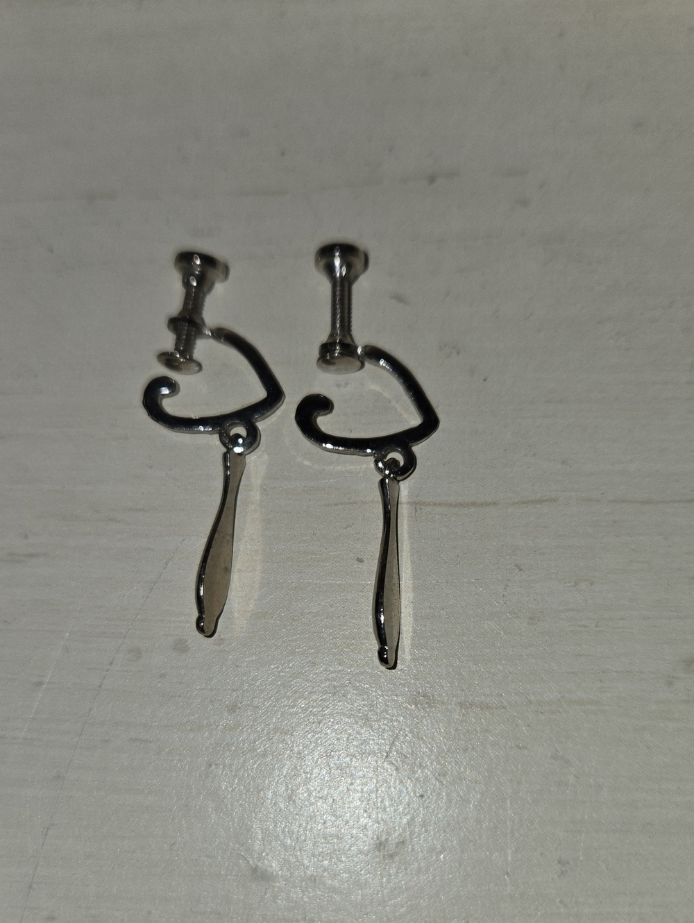 Silver Heart Drop Clip-On Earrings - Elegant Silver Tone